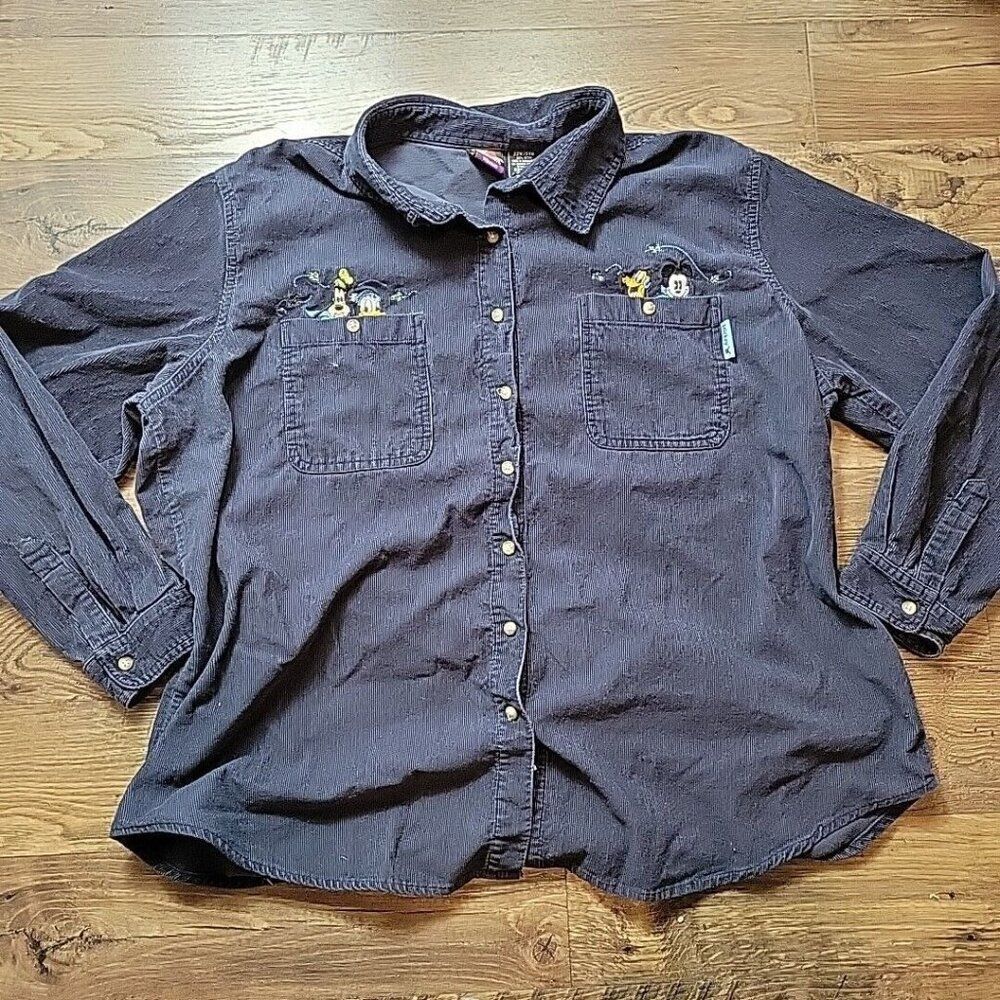 Vintage Disney Mickey Unlimited Shirt Womens 22W/24W Blue Corduroy Button Up